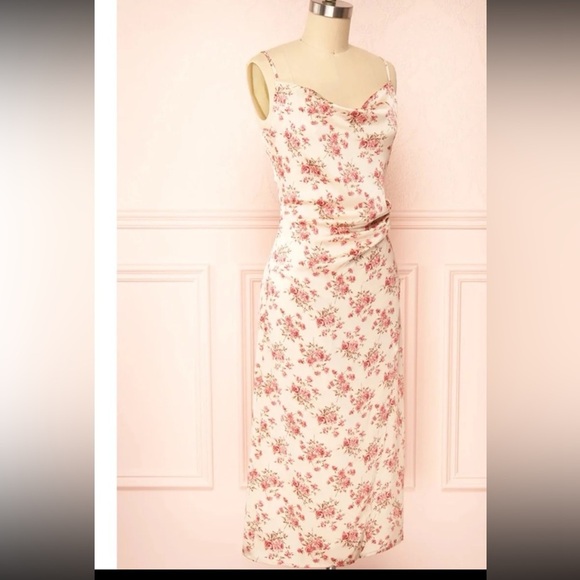 NWT Inmod Calliope Ivory Cowl Neck Floral Midi Dress
 size Large - Picture 4 of 12
